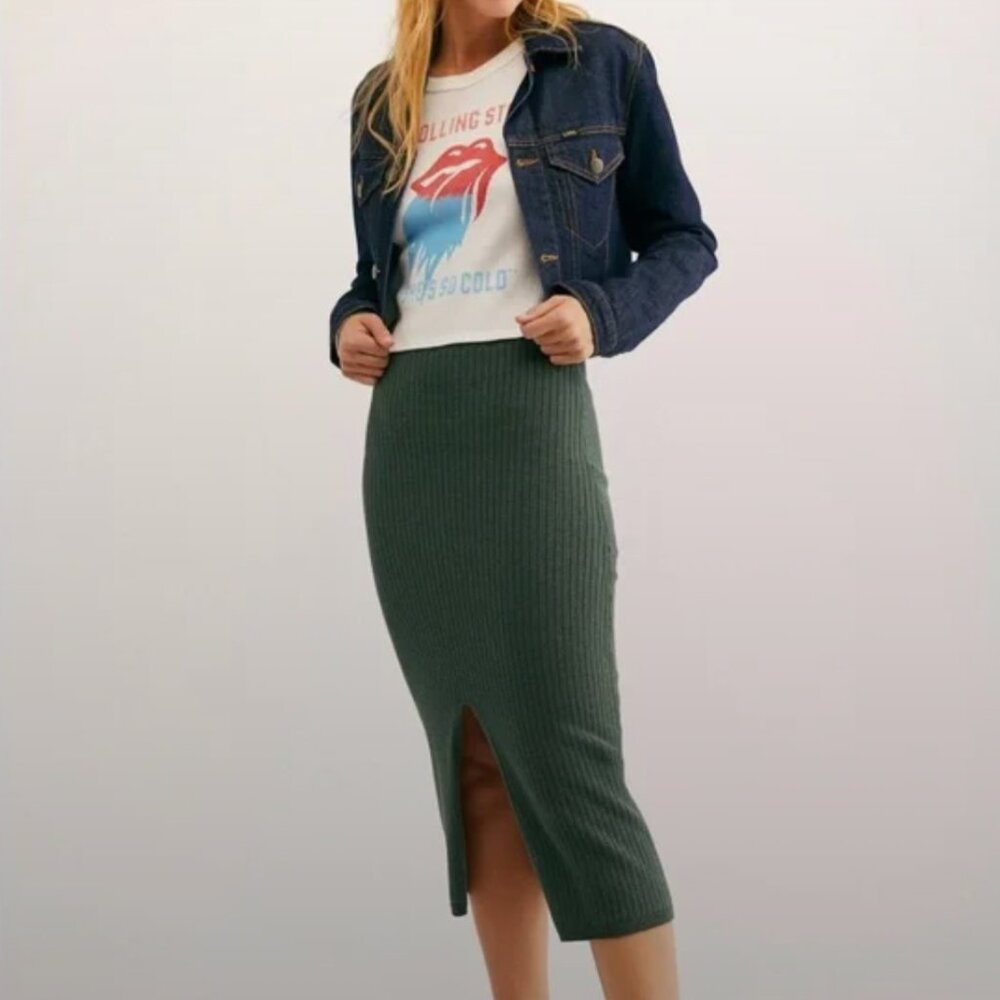 Free People Emerald Knit Sweater Skirt